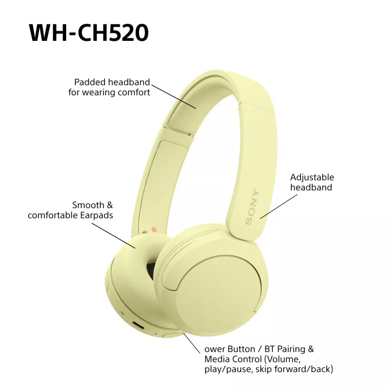 Sony WHCH520Y.CE7 belaidės ausinės, geltonos