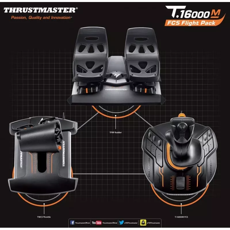 Thrustmaster T-16000M FCS Flight Pack – juodas USB joystickas, analoginis / skaitmeninis, MAC, PC