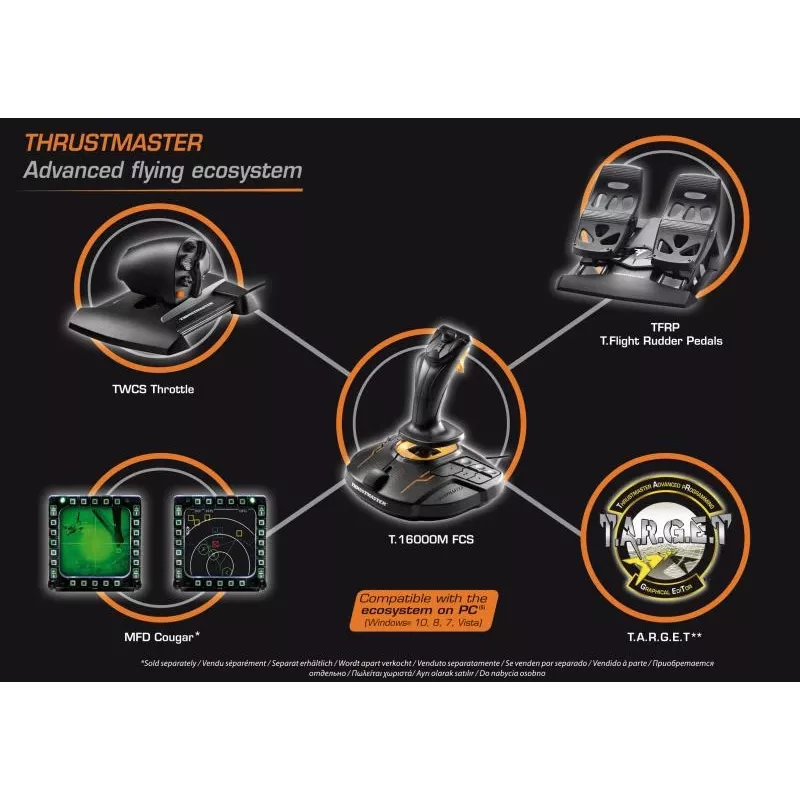 Thrustmaster T-16000M FCS Flight Pack – juodas USB joystickas, analoginis / skaitmeninis, MAC, PC