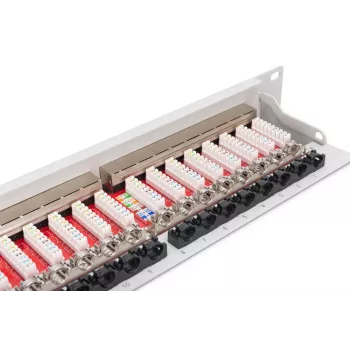 DIGITUS Patch Panel, CAT6A ekranuotas, 1U, 24 prievadų, 8P8C, juodas RAL 9005, 483