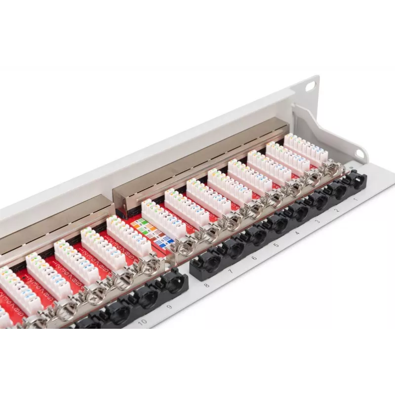 DIGITUS Patch Panel, CAT6A ekranuotas, 1U, 24 prievadų, 8P8C, juodas RAL 9005, 483
