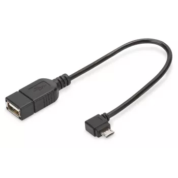 DIGITUS USB 2.0 adapterio laidas, OTG, micro B - A M/F, 15cm, stačiu kampu, juodas
