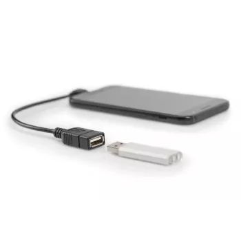 DIGITUS USB 2.0 adapterio laidas, OTG, micro B - A M/F, 15cm, stačiu kampu, juodas