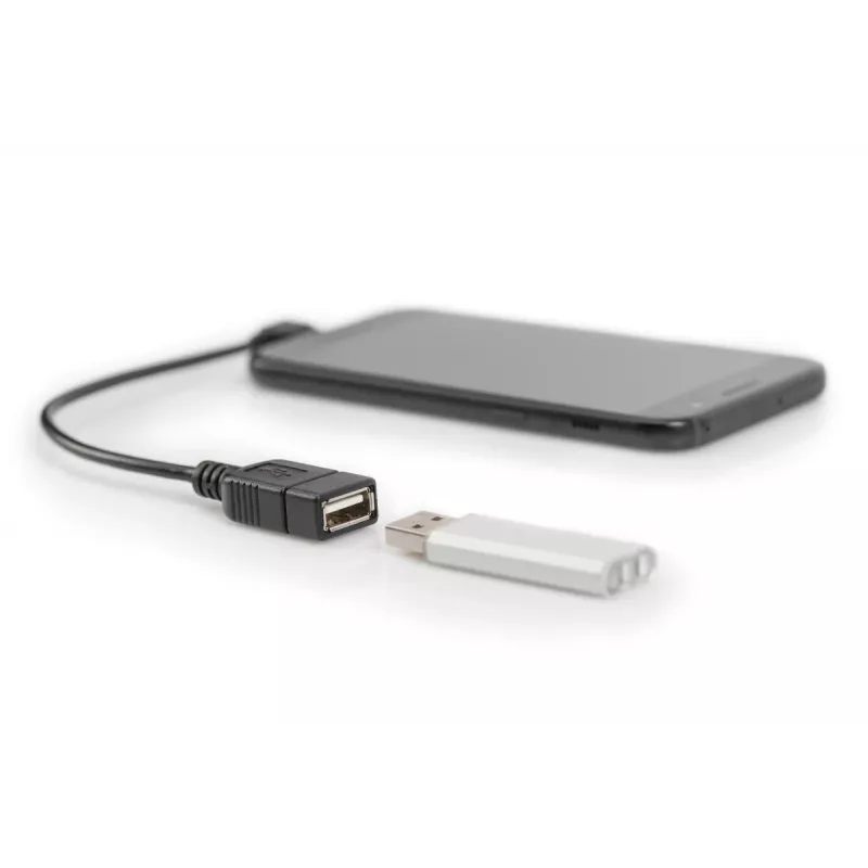 DIGITUS USB 2.0 adapterio laidas, OTG, micro B - A M/F, 15cm, stačiu kampu, juodas