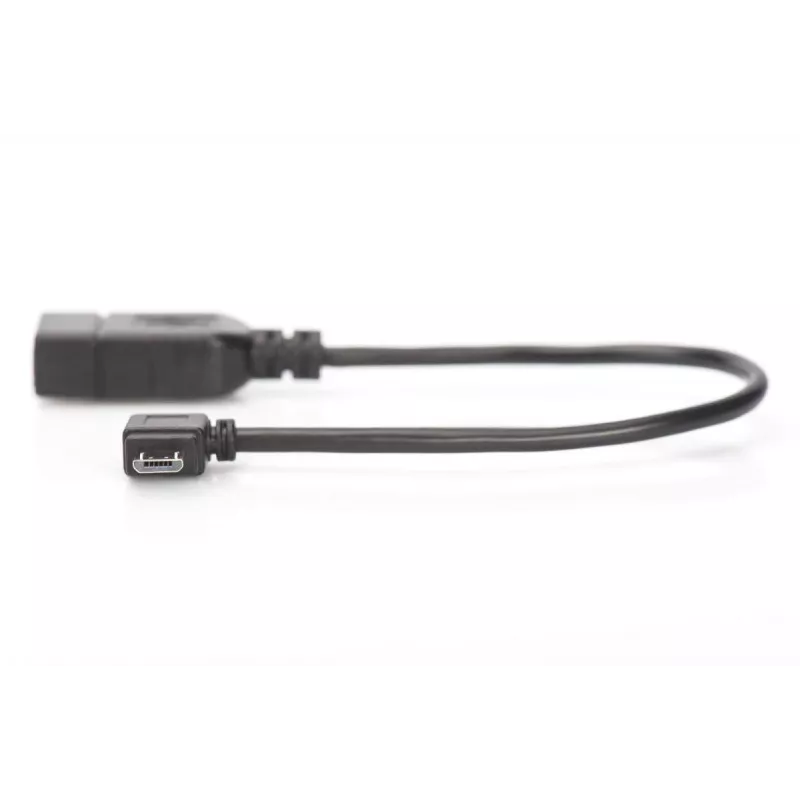 DIGITUS USB 2.0 adapterio laidas, OTG, micro B - A M/F, 15cm, stačiu kampu, juodas