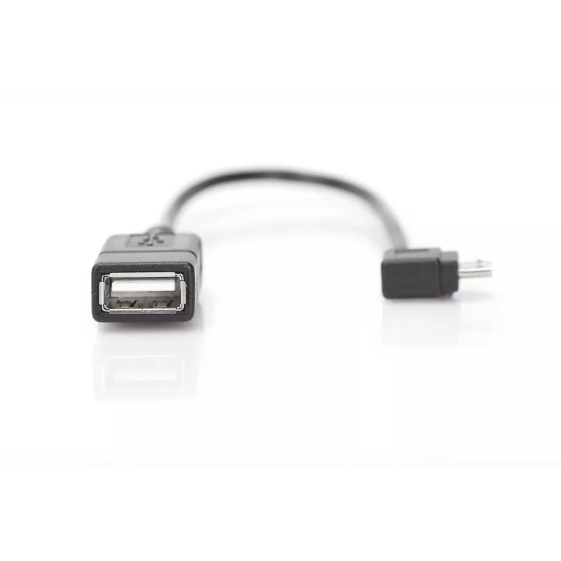 DIGITUS USB 2.0 adapterio laidas, OTG, micro B - A M/F, 15cm, stačiu kampu, juodas