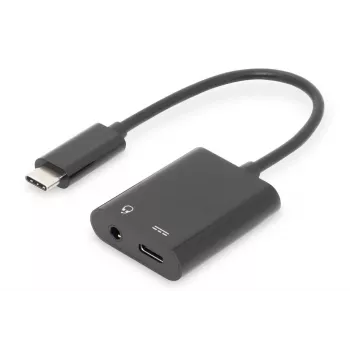 DIGITUS USB Type-C adapteris į 3,5 mm + USB Type-C, 20 cm, juodas