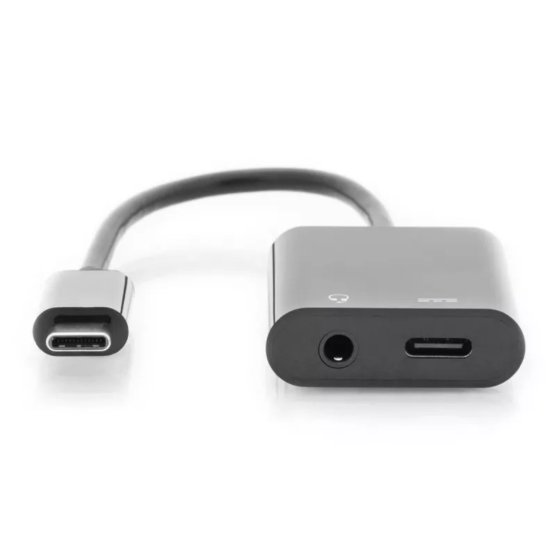 DIGITUS USB Type-C adapteris į 3,5 mm + USB Type-C, 20 cm, juodas