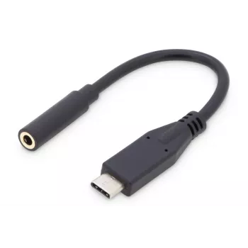 DIGITUS USB Type-C garso adapterio laidas, Type-C – 3,5 mm M/F, 20 cm, garso įvestis/išvestis, 3.1 versija, CE, juoda