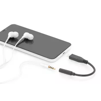 DIGITUS USB Type-C garso adapterio laidas, Type-C – 3,5 mm M/F, 20 cm, garso įvestis/išvestis, 3.1 versija, CE, juoda