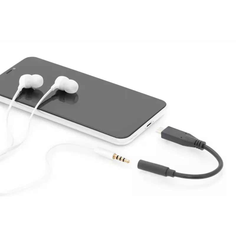 DIGITUS USB Type-C garso adapterio laidas, Type-C – 3,5 mm M/F, 20 cm, garso įvestis/išvestis, 3.1 versija, CE, juoda