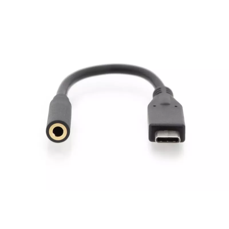 DIGITUS USB Type-C garso adapterio laidas, Type-C – 3,5 mm M/F, 20 cm, garso įvestis/išvestis, 3.1 versija, CE, juoda