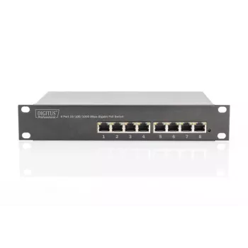 DIGITUS 8 prievadų Gigabit PoE jungiklis 10 colių, 8x10/100/1000Mbps RJ45 PoE 96W