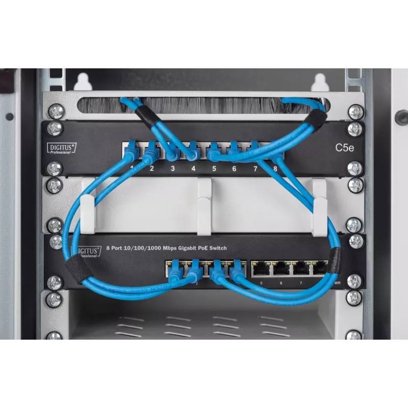 DIGITUS 8 prievadų Gigabit PoE jungiklis 10 colių, 8x10/100/1000Mbps RJ45 PoE 96W