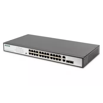 DIGITUS 24 prievadų Fast Ethernet PoE jungiklis su 2 Combo Gigabit TP/SFP prievadais, 390 W