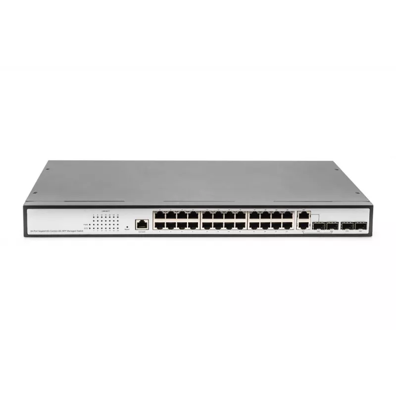 DIGITUS L2 valdomas Gigabit Ethernet jungiklis 24 prievadai + 2 kombinuoti ir 2 SFP kylantys prievadai