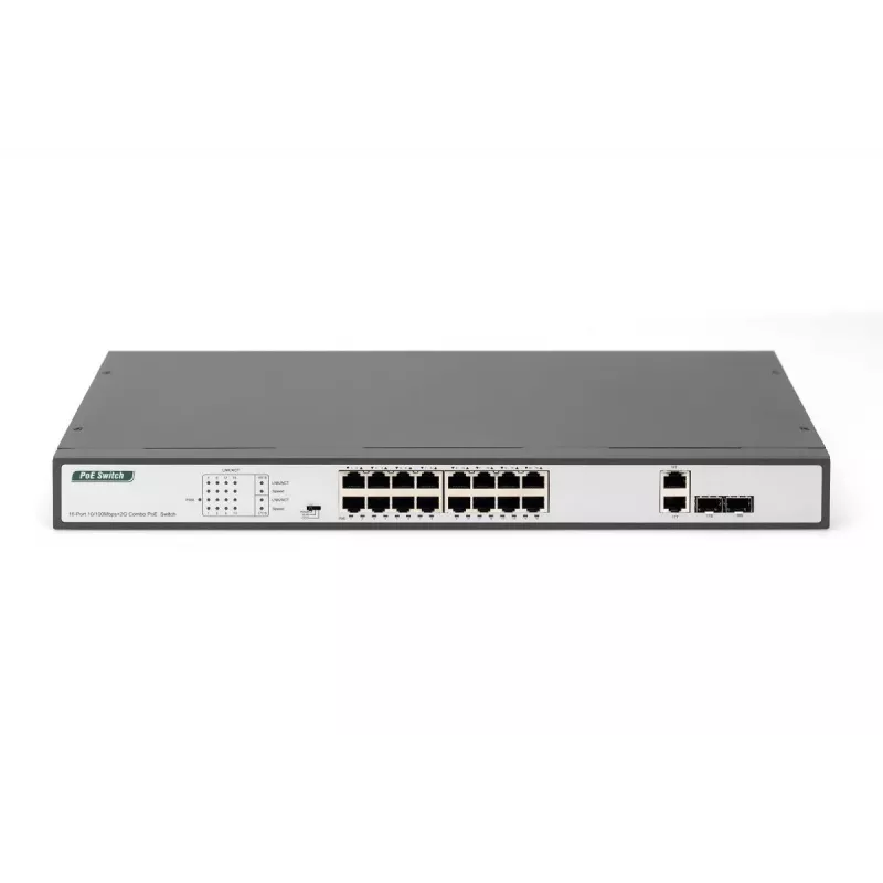 DIGITUS Fast Ethernet PoE jungiklis 16 prievadų PoE + 2 Combo, 250 W PoE biudžetas