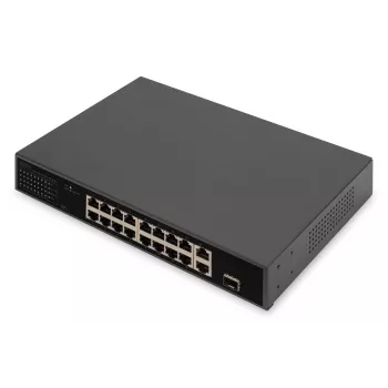 DIGITUS PoE jungiklis 16 prievadų 10/100 Mbps, 16x10/100Mbps PoE RJ45, 1x GE RJ45, 1x SFP