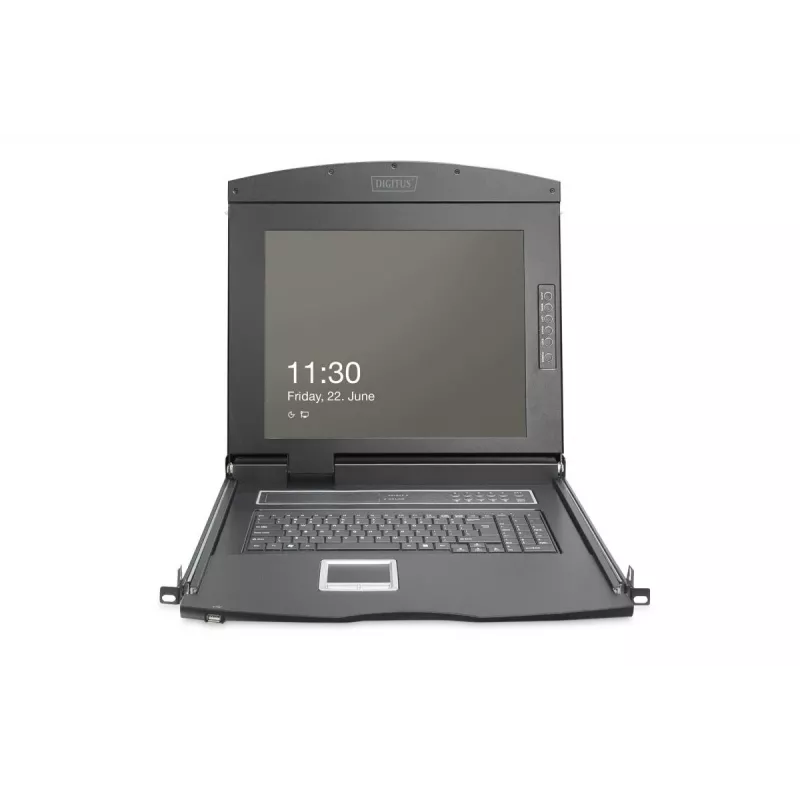 DIGITUS modulinė 43,2 cm (19 inch) HD TFT konsolė su 1 prievado VGA, RAL 9005 juoda - GE klaviatūra