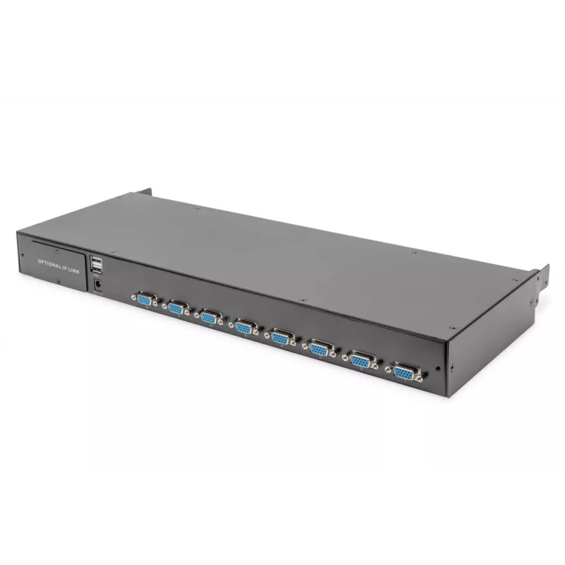 DIGITUS modulinė 43,2 cm (19 colių) HD TFT konsolė su 8 prievadų KVM, RAL 9005 juoda - Vokiška QWERTZ klaviatūra