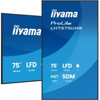 iiyama LH7575UHS-B2AG skaitmeninės reklamos ekranas 190,5 cm (75 col.) LCD Wi-Fi 500 cd/m² 4K Ultra HD juodas su integruotu procesoriumi Android 11 24/7