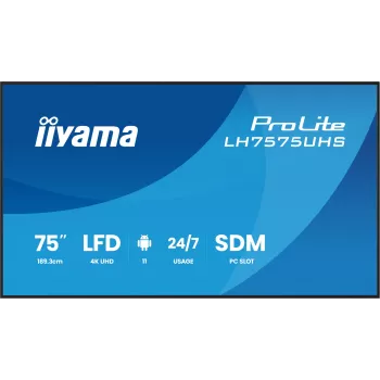 iiyama LH7575UHS-B2AG skaitmeninės reklamos ekranas 190,5 cm (75 col.) LCD Wi-Fi 500 cd/m² 4K Ultra HD juodas su integruotu procesoriumi Android 11 24/7