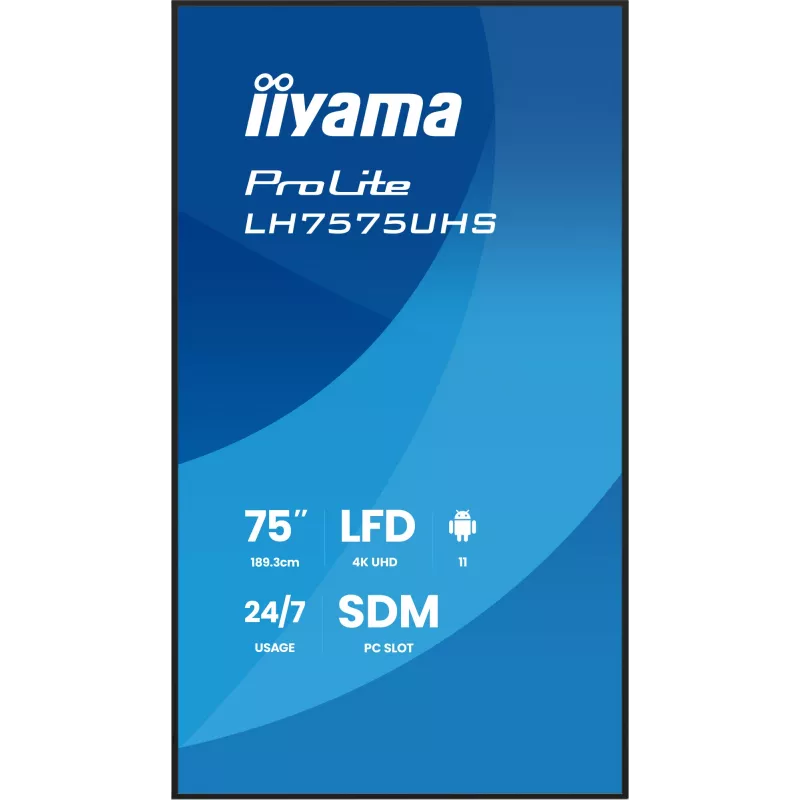 iiyama LH7575UHS-B2AG skaitmeninės reklamos ekranas 190,5 cm (75 col.) LCD Wi-Fi 500 cd/m² 4K Ultra HD juodas su integruotu procesoriumi Android 11 24/7
