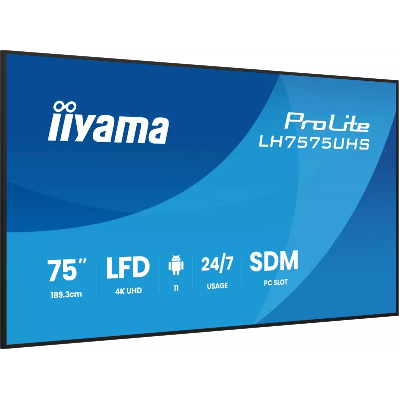 iiyama LH7575UHS-B2AG skaitmeninės reklamos ekranas 190,5 cm (75 col.) LCD Wi-Fi 500 cd/m² 4K Ultra HD juodas su integruotu procesoriumi Android 11 24/7