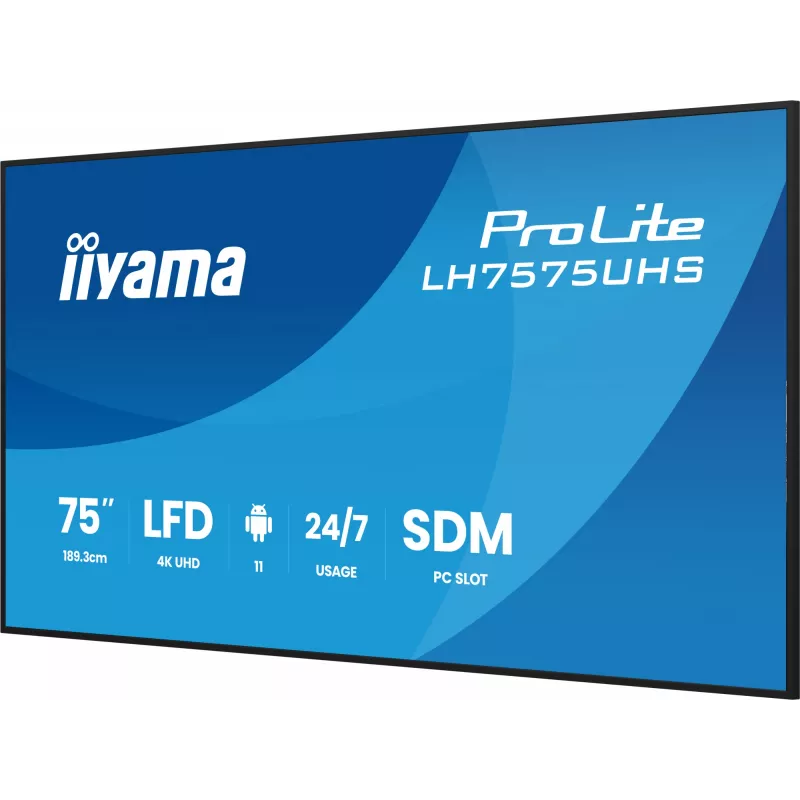 iiyama LH7575UHS-B2AG skaitmeninės reklamos ekranas 190,5 cm (75 col.) LCD Wi-Fi 500 cd/m² 4K Ultra HD juodas su integruotu procesoriumi Android 11 24/7