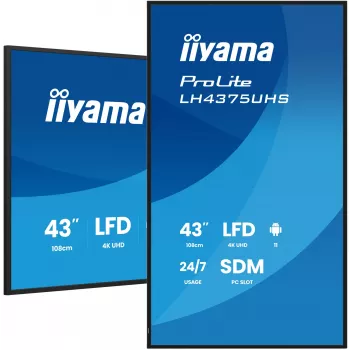 iiyama LH4375UHS-B2AG reklaminis ekranas 108 cm (42,5 colio) LCD Wi-Fi 500 cd/m² 4K Ultra HD juodas su įmontuotu procesoriumi Android 11 24/7
