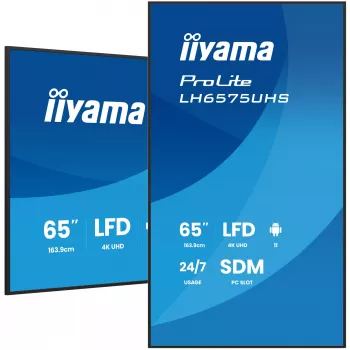 „iiyama“ LH6575UHS-B2AG skaitmeninės reklamos ekranas 163,8 cm (64,5 colio) LCD Wi-Fi 500 cd/m² 4K Ultra HD juodas su integruotu procesoriumi Android 11 24/7