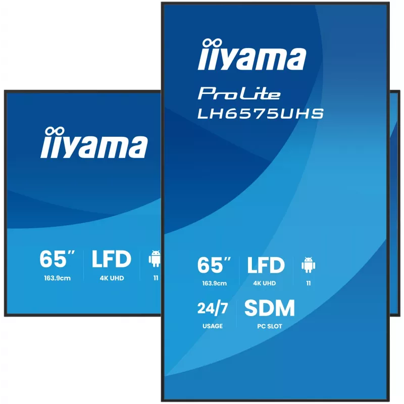 „iiyama“ LH6575UHS-B2AG skaitmeninės reklamos ekranas 163,8 cm (64,5 colio) LCD Wi-Fi 500 cd/m² 4K Ultra HD juodas su integruotu procesoriumi Android 11 24/7