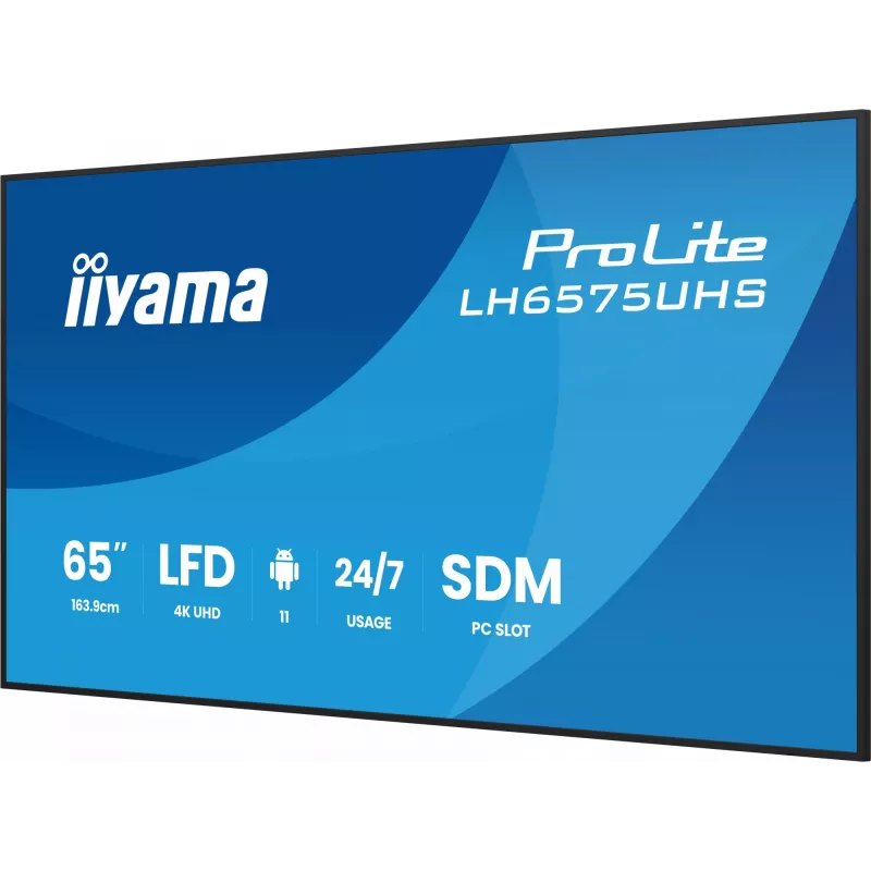 „iiyama“ LH6575UHS-B2AG skaitmeninės reklamos ekranas 163,8 cm (64,5 colio) LCD Wi-Fi 500 cd/m² 4K Ultra HD juodas su integruotu procesoriumi Android 11 24/7
