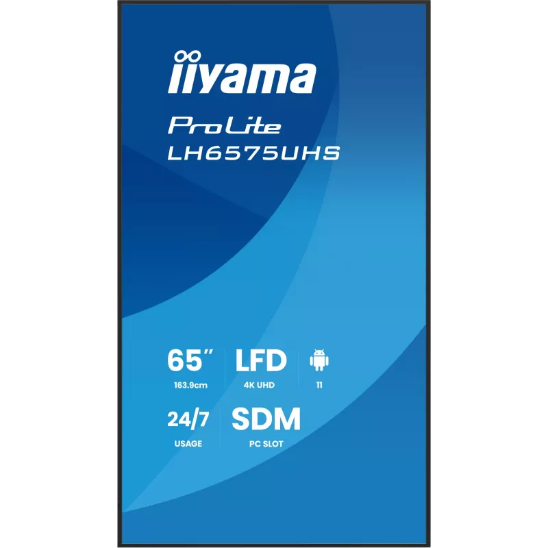 „iiyama“ LH6575UHS-B2AG skaitmeninės reklamos ekranas 163,8 cm (64,5 colio) LCD Wi-Fi 500 cd/m² 4K Ultra HD juodas su integruotu procesoriumi Android 11 24/7