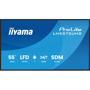 iiyama LH5575UHS-B2AG Skaitmeninis ženklų ekranas 138,7 cm (54,6 colio) LCD Wi-Fi 500 cd/m² 4K Ultra HD Juodas Įmontuotas procesorius Android 11 24/7