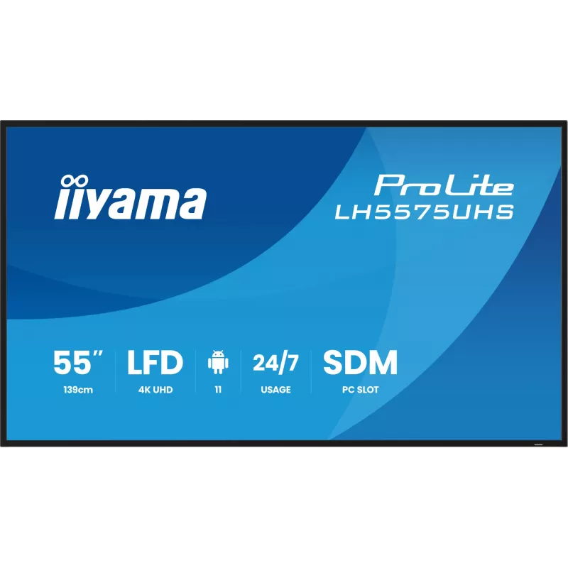 iiyama LH5575UHS-B2AG Skaitmeninis ženklų ekranas 138,7 cm (54,6 colio) LCD Wi-Fi 500 cd/m² 4K Ultra HD Juodas Įmontuotas procesorius Android 11 24/7