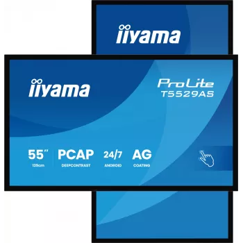 iiyama T5529AS-B1AG skaitmeninė iškaba su kiosko dizainu, 138,7 cm (54,6 colio) LED, Wi-Fi, 450 cd/m², 4K Ultra HD, juoda, jutiklinis ekranas, įmontuotas procesorius, Android, 24/7