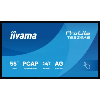 iiyama T5529AS-B1AG skaitmeninė iškaba su kiosko dizainu, 138,7 cm (54,6 colio) LED, Wi-Fi, 450 cd/m², 4K Ultra HD, juoda, jutiklinis ekranas, įmontuotas procesorius, Android, 24/7