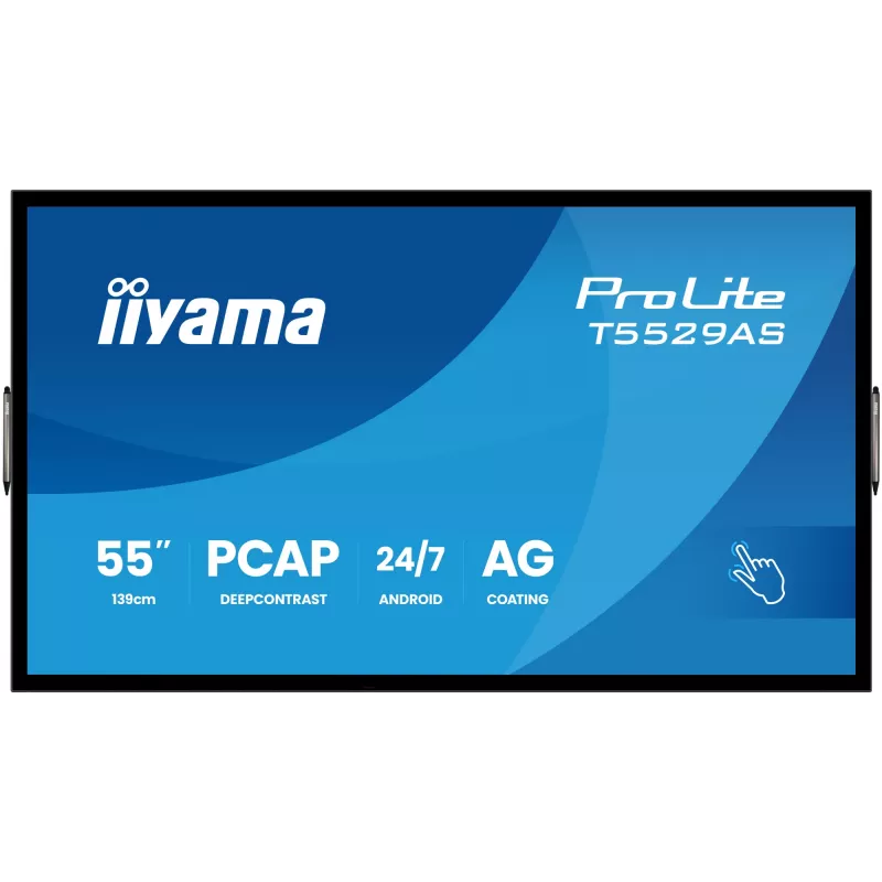 iiyama T5529AS-B1AG skaitmeninė iškaba su kiosko dizainu, 138,7 cm (54,6 colio) LED, Wi-Fi, 450 cd/m², 4K Ultra HD, juoda, jutiklinis ekranas, įmontuotas procesorius, Android, 24/7