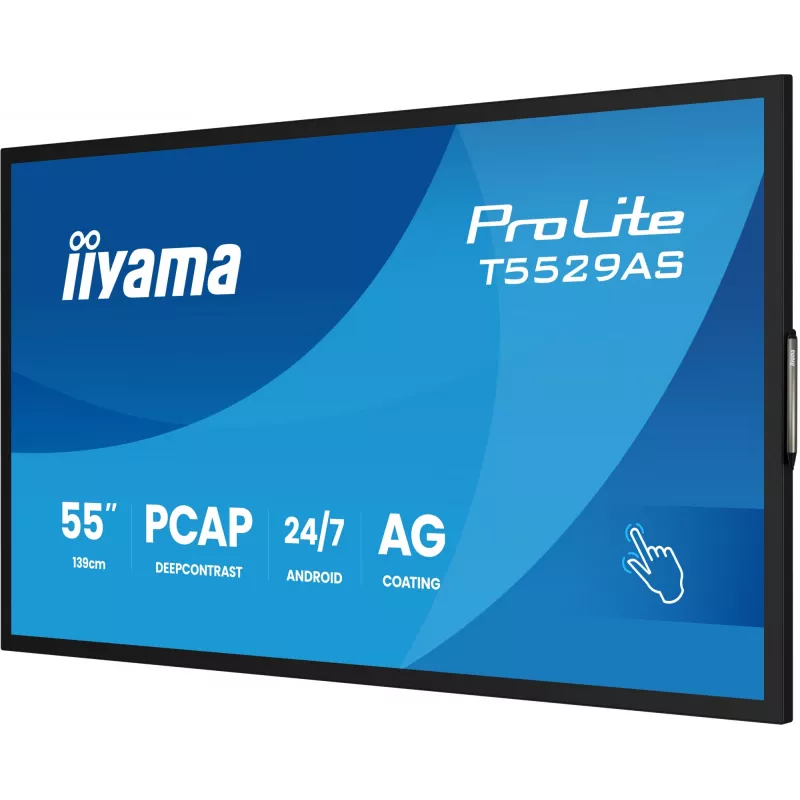 iiyama T5529AS-B1AG skaitmeninė iškaba su kiosko dizainu, 138,7 cm (54,6 colio) LED, Wi-Fi, 450 cd/m², 4K Ultra HD, juoda, jutiklinis ekranas, įmontuotas procesorius, Android, 24/7