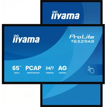 iiyama T6529AS-B1AG Skelbimų ekranas su kiosko dizainu 163,8 cm (64,5 col.) LED Wi-Fi 420 cd/m² 4K Ultra HD Juodas Liečiamas ekranas Įmontuotas procesorius Android 24/7
