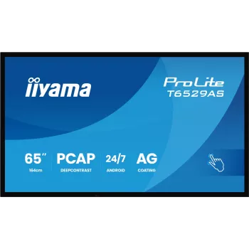 iiyama T6529AS-B1AG Skelbimų ekranas su kiosko dizainu 163,8 cm (64,5 col.) LED Wi-Fi 420 cd/m² 4K Ultra HD Juodas Liečiamas ekranas Įmontuotas procesorius Android 24/7