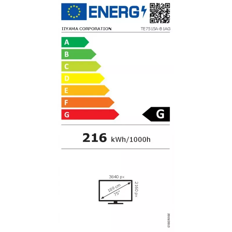 Skaitmeninis ekranas iiyama TE7515A-B1AG 74,5 colio liečiamasis 4K Ultra HD