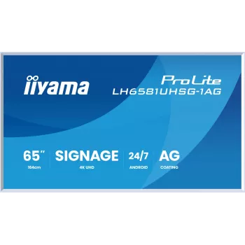iiyama ProLite LH6581UHSG-1AG skaitmeninės reklamos ekranas 163,8 cm (64,5 colio), 4K Ultra HD, baltas, su Android