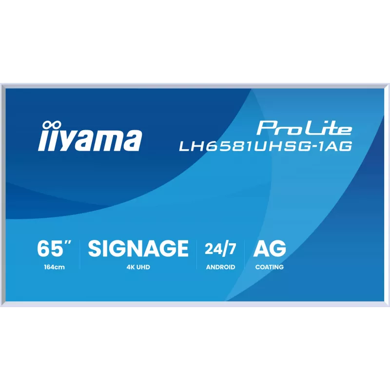 iiyama ProLite LH6581UHSG-1AG skaitmeninės reklamos ekranas 163,8 cm (64,5 colio), 4K Ultra HD, baltas, su Android