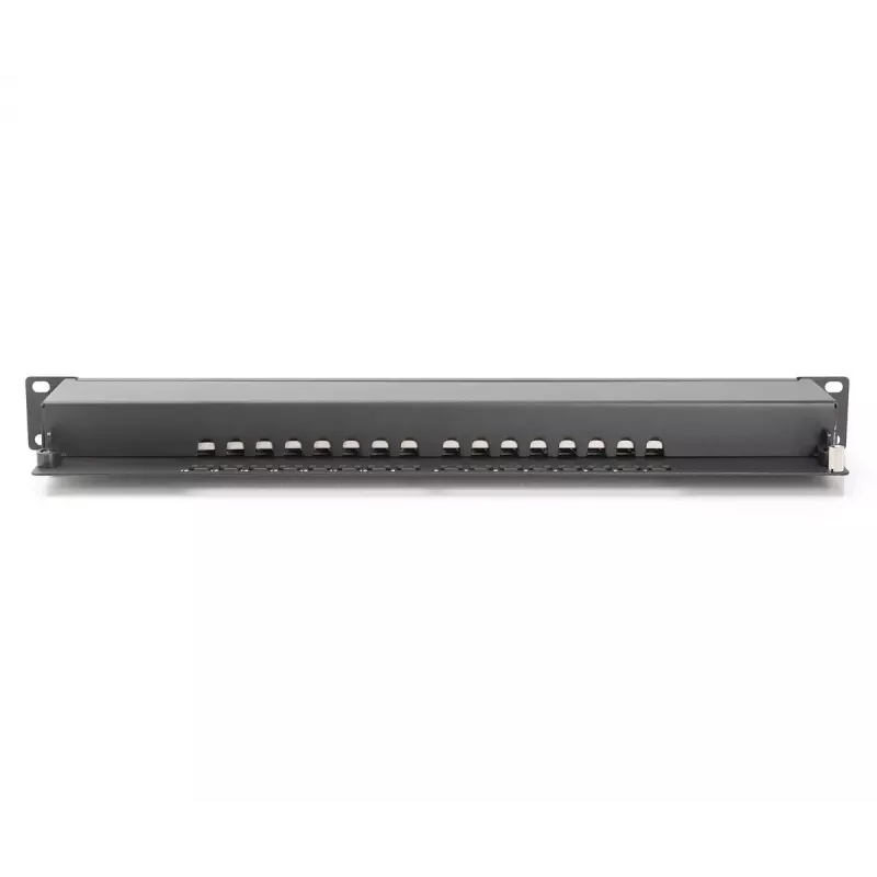 DIGITUS CAT6, E klasės ekranuotas pataisų skydelis 16 prievadų RJ45, 8P8C, LSA, 1U, stelažinis, juodos spalvos RAL9005/482x44x109