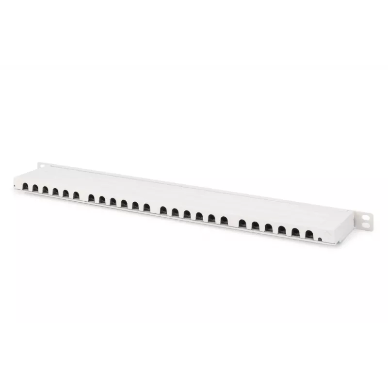 DIGITUS Patch panel CAT6A EA ekranuotas, 24 prievadai RJ45 su apsauginiais gaubtukais, 8P8C, 0,5U, pilkas RAL 7035