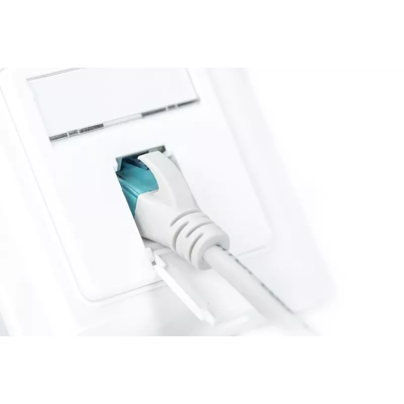 DIGITUS CAT6A EA klasės ekranuotas tinklo lizdas 1x RJ45, LSA, gryna balta, įleidžiamas, 8 krypčių