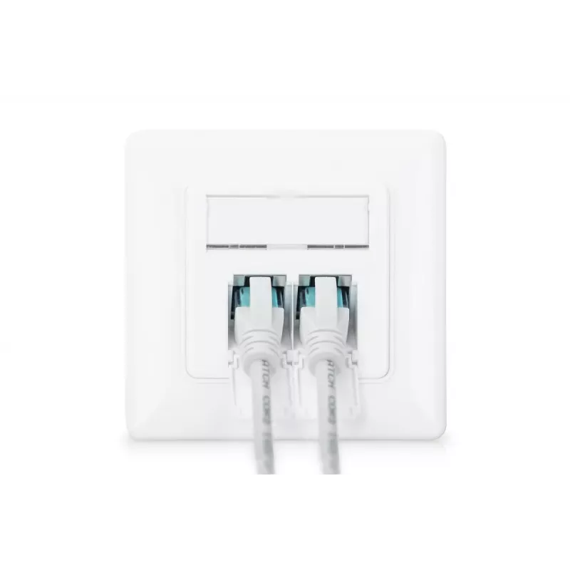 DIGITUS CAT6A EA klasės tinklo lizdas, ekranuotas 2x RJ45, LSA, gryna balta, įleidžiamas, 8 krypčių