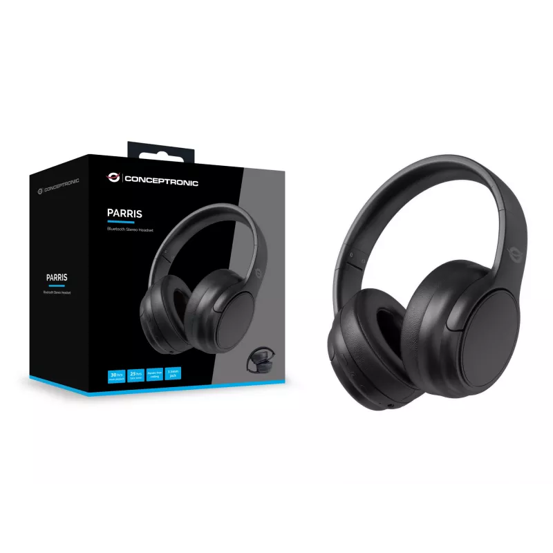Conceptronic Bluetooth stereo ausinės, laidinės ir belaidės, 20-20000 Hz, skambučiai/muzika, 198,5 g, juodos